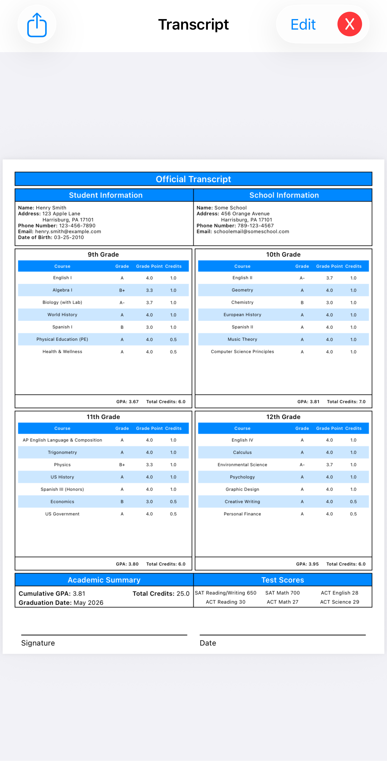 Academic transcript