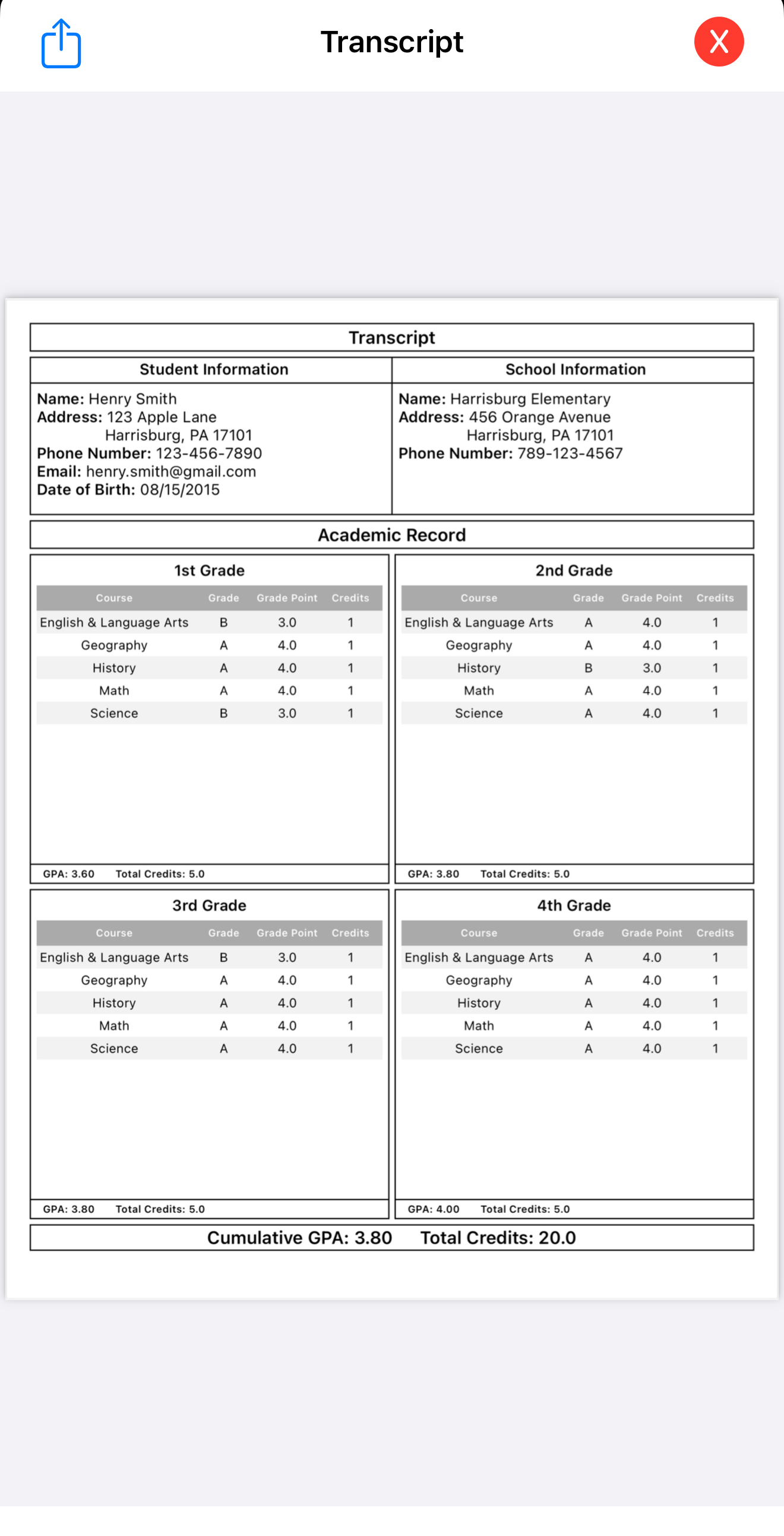 Academic transcript